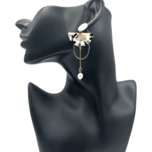 Auskarai "Perlas" - Juodi su balta ir auksu